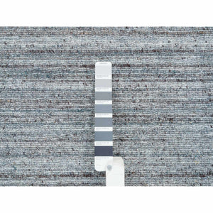 8'1"x8'1"Arsenic Gray, 100% Wool Hand Loomed, Modern Striae Design Soft Pile, Square Oriental Rug FWR393366