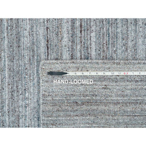 8'1"x8'1"Arsenic Gray, 100% Wool Hand Loomed, Modern Striae Design Soft Pile, Square Oriental Rug FWR393366