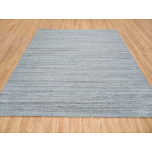 10'1"x10'1" Arsenic Gray, All Wool Hand Loomed, Modern Striae Design Soft Pile, Square Oriental Rug FWR393372