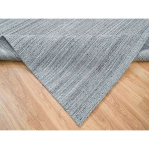 10'1"x10'1" Arsenic Gray, All Wool Hand Loomed, Modern Striae Design Soft Pile, Square Oriental Rug FWR393372