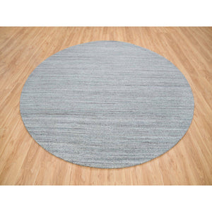 10'1"x10'1" Arsenic Gray, Pure Wool Hand Loomed, Modern Striae Design, Soft Pile, Round Oriental Rug FWR393378