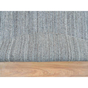 10'1"x10'1" Arsenic Gray, Pure Wool Hand Loomed, Modern Striae Design, Soft Pile, Round Oriental Rug FWR393378