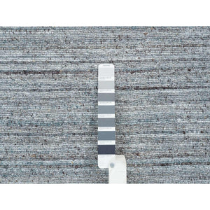 10'1"x10'1" Arsenic Gray, Pure Wool Hand Loomed, Modern Striae Design, Soft Pile, Round Oriental Rug FWR393378