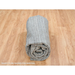 10'1"x10'1" Arsenic Gray, Pure Wool Hand Loomed, Modern Striae Design, Soft Pile, Round Oriental Rug FWR393378