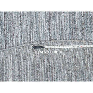 10'1"x10'1" Arsenic Gray, Pure Wool Hand Loomed, Modern Striae Design, Soft Pile, Round Oriental Rug FWR393378