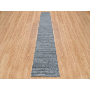2'6"x15'10" Arsenic Gray, Hand Loomed, Modern Striae Design, Pure Wool, Xl Runner Oriental Rug FWR393390