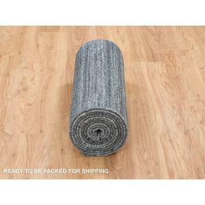 2'6"x15'10" Arsenic Gray, Hand Loomed, Modern Striae Design, Pure Wool, Xl Runner Oriental Rug FWR393390