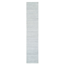 Load image into Gallery viewer, 2&#39;8&quot;x14&#39; Ivory, Plain Modern Striae Design, Soft and Vibrant Pile, Organic Wool, Hand Loomed, Runner Oriental Rug FWR393414