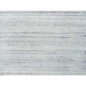 2'8"x14' Ivory, Plain Modern Striae Design, Soft and Vibrant Pile, Organic Wool, Hand Loomed, Runner Oriental Rug FWR393414