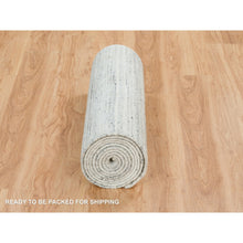 Load image into Gallery viewer, 2&#39;8&quot;x14&#39; Ivory, Plain Modern Striae Design, Soft and Vibrant Pile, Organic Wool, Hand Loomed, Runner Oriental Rug FWR393414