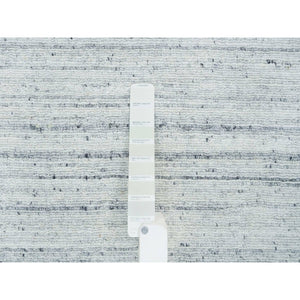 2'8"x13'10" Ivory, Pure Wool, Vegetable Dyes, Hand Loomed, Plain Modern Striae Design, Runner Soft Pile, Oriental Rug FWR393420
