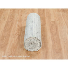 Load image into Gallery viewer, 2&#39;8&quot;x13&#39;10&quot; Ivory, Pure Wool, Vegetable Dyes, Hand Loomed, Plain Modern Striae Design, Runner Soft Pile, Oriental Rug FWR393420