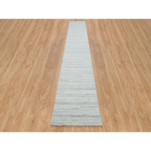Load image into Gallery viewer, 2&#39;5&quot;x15&#39;9&quot; Ivory, Soft Pile, Plain Modern Striae Design, Pure Wool, Hand Loomed, Runner Oriental Rug FWR393426
