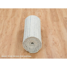 Load image into Gallery viewer, 2&#39;5&quot;x15&#39;9&quot; Ivory, Soft Pile, Plain Modern Striae Design, Pure Wool, Hand Loomed, Runner Oriental Rug FWR393426