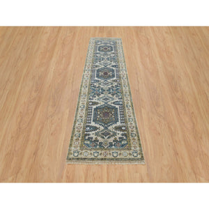 2'6"x9'10" Ivory Soft Tones, Extra Soft Wool, Hand Knotted Reimagined Persian Viss Design, Soft & Vibrant Pile, Runner, Oriental Rug FWR393438