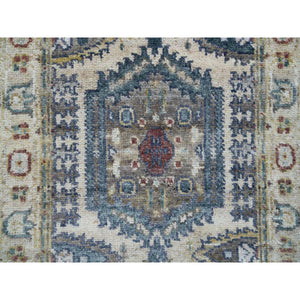 2'6"x9'10" Ivory Soft Tones, Extra Soft Wool, Hand Knotted Reimagined Persian Viss Design, Soft & Vibrant Pile, Runner, Oriental Rug FWR393438