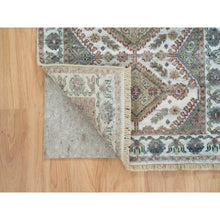 Load image into Gallery viewer, 2&#39;7&quot;x9&#39;9&quot; Ivory, Natural Wool, Shiraz Reimagined Unique Flower Rosettes Border Design, Runner, Hand Knotted, Sustainable Oriental Rug FWR393444