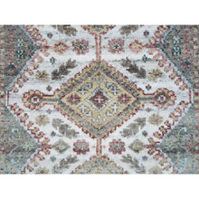 Load image into Gallery viewer, 2&#39;7&quot;x9&#39;9&quot; Ivory, Natural Wool, Shiraz Reimagined Unique Flower Rosettes Border Design, Runner, Hand Knotted, Sustainable Oriental Rug FWR393444