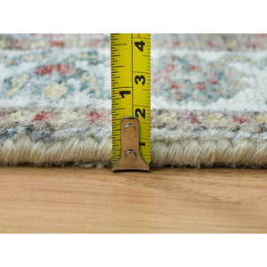 2'7"x9'9" Ivory, Natural Wool, Shiraz Reimagined Unique Flower Rosettes Border Design, Runner, Hand Knotted, Sustainable Oriental Rug FWR393444