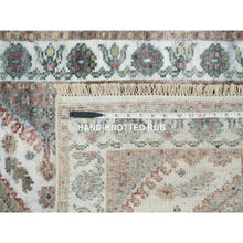Load image into Gallery viewer, 2&#39;7&quot;x9&#39;9&quot; Ivory, Natural Wool, Shiraz Reimagined Unique Flower Rosettes Border Design, Runner, Hand Knotted, Sustainable Oriental Rug FWR393444