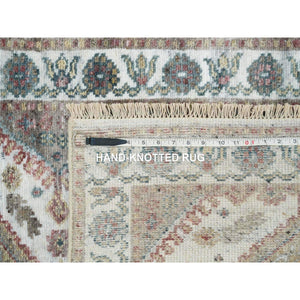 2'7"x9'9" Ivory, Natural Wool, Shiraz Reimagined Unique Flower Rosettes Border Design, Runner, Hand Knotted, Sustainable Oriental Rug FWR393444