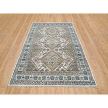 Load image into Gallery viewer, 6&#39;1&quot;x9&#39; Ivory, Shiraz Reimagined Unique Flower Rosettes Border Design, Thick And Plush Soft Pile, Natural Wool, Hand Knotted, Tone On Tone, Sustainable Oriental Rug FWR393462