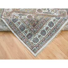 Load image into Gallery viewer, 6&#39;1&quot;x9&#39; Ivory, Shiraz Reimagined Unique Flower Rosettes Border Design, Thick And Plush Soft Pile, Natural Wool, Hand Knotted, Tone On Tone, Sustainable Oriental Rug FWR393462