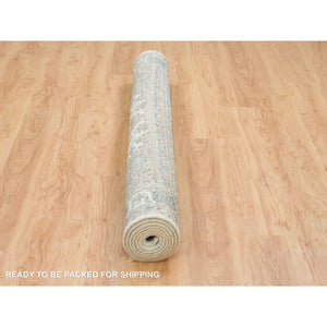 6'1"x9' Ivory, Shiraz Reimagined Unique Flower Rosettes Border Design, Thick And Plush Soft Pile, Natural Wool, Hand Knotted, Tone On Tone, Sustainable Oriental Rug FWR393462