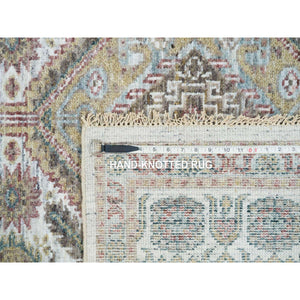6'1"x9' Ivory, Shiraz Reimagined Unique Flower Rosettes Border Design, Thick And Plush Soft Pile, Natural Wool, Hand Knotted, Tone On Tone, Sustainable Oriental Rug FWR393462