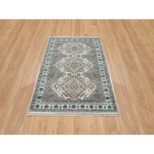 Load image into Gallery viewer, 4&#39;x5&#39;10&quot; Ivory, Shiraz Reimagined Unique Flower Rosettes Border Design, Vegetable Dyes, Natural Wool, Hand Knotted, Tone On Tone, Sustainable Oriental Rug FWR393468