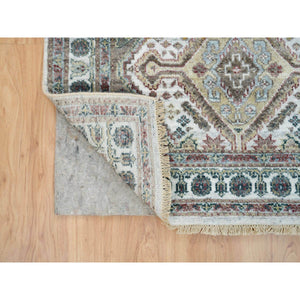 4'x5'10" Ivory, Shiraz Reimagined Unique Flower Rosettes Border Design, Vegetable Dyes, Natural Wool, Hand Knotted, Tone On Tone, Sustainable Oriental Rug FWR393468