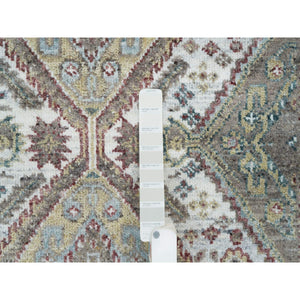 4'x5'10" Ivory, Shiraz Reimagined Unique Flower Rosettes Border Design, Vegetable Dyes, Natural Wool, Hand Knotted, Tone On Tone, Sustainable Oriental Rug FWR393468