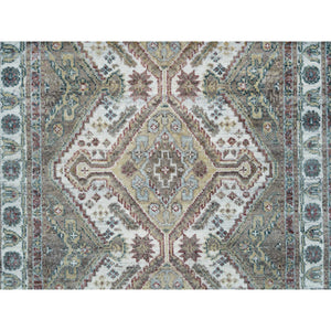 4'x5'10" Ivory, Shiraz Reimagined Unique Flower Rosettes Border Design, Vegetable Dyes, Natural Wool, Hand Knotted, Tone On Tone, Sustainable Oriental Rug FWR393468