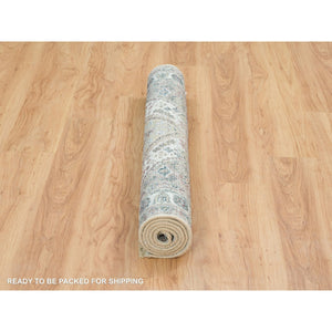 4'x5'10" Ivory, Shiraz Reimagined Unique Flower Rosettes Border Design, Vegetable Dyes, Natural Wool, Hand Knotted, Tone On Tone, Sustainable Oriental Rug FWR393468