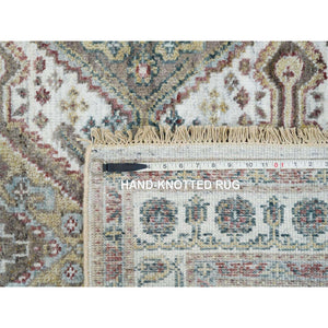 4'x5'10" Ivory, Shiraz Reimagined Unique Flower Rosettes Border Design, Vegetable Dyes, Natural Wool, Hand Knotted, Tone On Tone, Sustainable Oriental Rug FWR393468