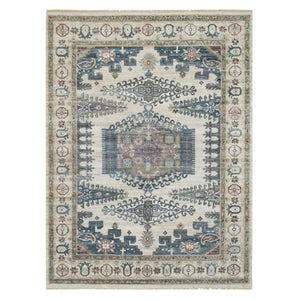 7'9"x10'4" Ivory with Soft Tones, Natural Wool, Hand Knotted, Thick and Plush Soft Pile, Reimagined Persian Viss Design, Vegetable Dyes, Oriental Rug FWR393516