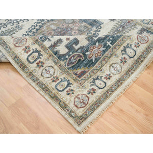 7'9"x10'4" Ivory with Soft Tones, Natural Wool, Hand Knotted, Thick and Plush Soft Pile, Reimagined Persian Viss Design, Vegetable Dyes, Oriental Rug FWR393516