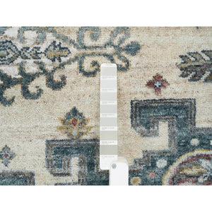 7'9"x10'4" Ivory with Soft Tones, Natural Wool, Hand Knotted, Thick and Plush Soft Pile, Reimagined Persian Viss Design, Vegetable Dyes, Oriental Rug FWR393516