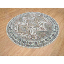 Load image into Gallery viewer, 9&#39;9&quot;x9&#39;9&quot; Ivory, Hand Knotted, Tone On Tone, Original Wool, Shiraz Reimagined Unique Flower Rosettes Border Design, Soft Pile, Round Sustainable Oriental Rug FWR393534