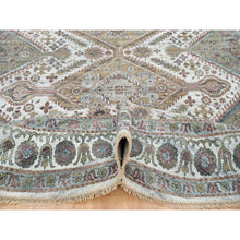 Load image into Gallery viewer, 9&#39;9&quot;x9&#39;9&quot; Ivory, Hand Knotted, Tone On Tone, Original Wool, Shiraz Reimagined Unique Flower Rosettes Border Design, Soft Pile, Round Sustainable Oriental Rug FWR393534