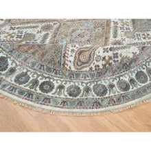 Load image into Gallery viewer, 9&#39;9&quot;x9&#39;9&quot; Ivory, Hand Knotted, Tone On Tone, Original Wool, Shiraz Reimagined Unique Flower Rosettes Border Design, Soft Pile, Round Sustainable Oriental Rug FWR393534
