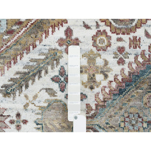 9'9"x9'9" Ivory, Hand Knotted, Tone On Tone, Original Wool, Shiraz Reimagined Unique Flower Rosettes Border Design, Soft Pile, Round Sustainable Oriental Rug FWR393534