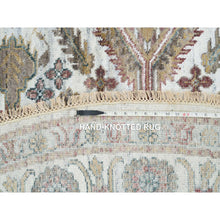 Load image into Gallery viewer, 9&#39;9&quot;x9&#39;9&quot; Ivory, Hand Knotted, Tone On Tone, Original Wool, Shiraz Reimagined Unique Flower Rosettes Border Design, Soft Pile, Round Sustainable Oriental Rug FWR393534