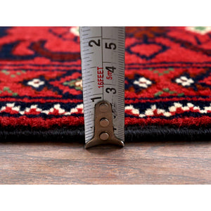 5'x6'7" Scarlet Red, Afghan Khamyab with All Over Geometric Pattern, Pure Wool, Vegetable Dyes, Hand Knotted, Oriental Rug 55 FWR3930
