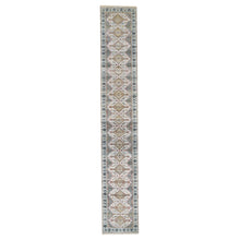 Load image into Gallery viewer, 2&#39;7&quot;x18&#39; Ivory, Extra Soft Wool, Hand Knotted, Thick and Plush, Shiraz Reimagined Unique Flower Rosettes Border Design, Tone on Tone, Natural Dyes, XL Runner, Oriental Rug FWR393660
