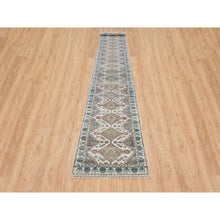 Load image into Gallery viewer, 2&#39;7&quot;x18&#39; Ivory, Extra Soft Wool, Hand Knotted, Thick and Plush, Shiraz Reimagined Unique Flower Rosettes Border Design, Tone on Tone, Natural Dyes, XL Runner, Oriental Rug FWR393660
