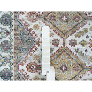 2'7"x18' Ivory, Extra Soft Wool, Hand Knotted, Thick and Plush, Shiraz Reimagined Unique Flower Rosettes Border Design, Tone on Tone, Natural Dyes, XL Runner, Oriental Rug FWR393660