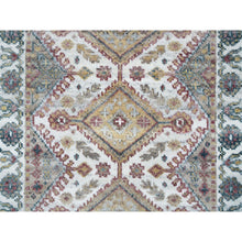 Load image into Gallery viewer, 2&#39;7&quot;x18&#39; Ivory, Extra Soft Wool, Hand Knotted, Thick and Plush, Shiraz Reimagined Unique Flower Rosettes Border Design, Tone on Tone, Natural Dyes, XL Runner, Oriental Rug FWR393660