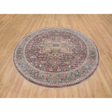 Load image into Gallery viewer, 8&#39;x8&#39; Light Burgundy, Vegetable Dyes, Soft Wool, Heriz Revival, Thick And Plush, Hand Knotted, Round Oriental Rug FWR393672