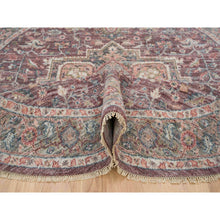 Load image into Gallery viewer, 8&#39;x8&#39; Light Burgundy, Vegetable Dyes, Soft Wool, Heriz Revival, Thick And Plush, Hand Knotted, Round Oriental Rug FWR393672